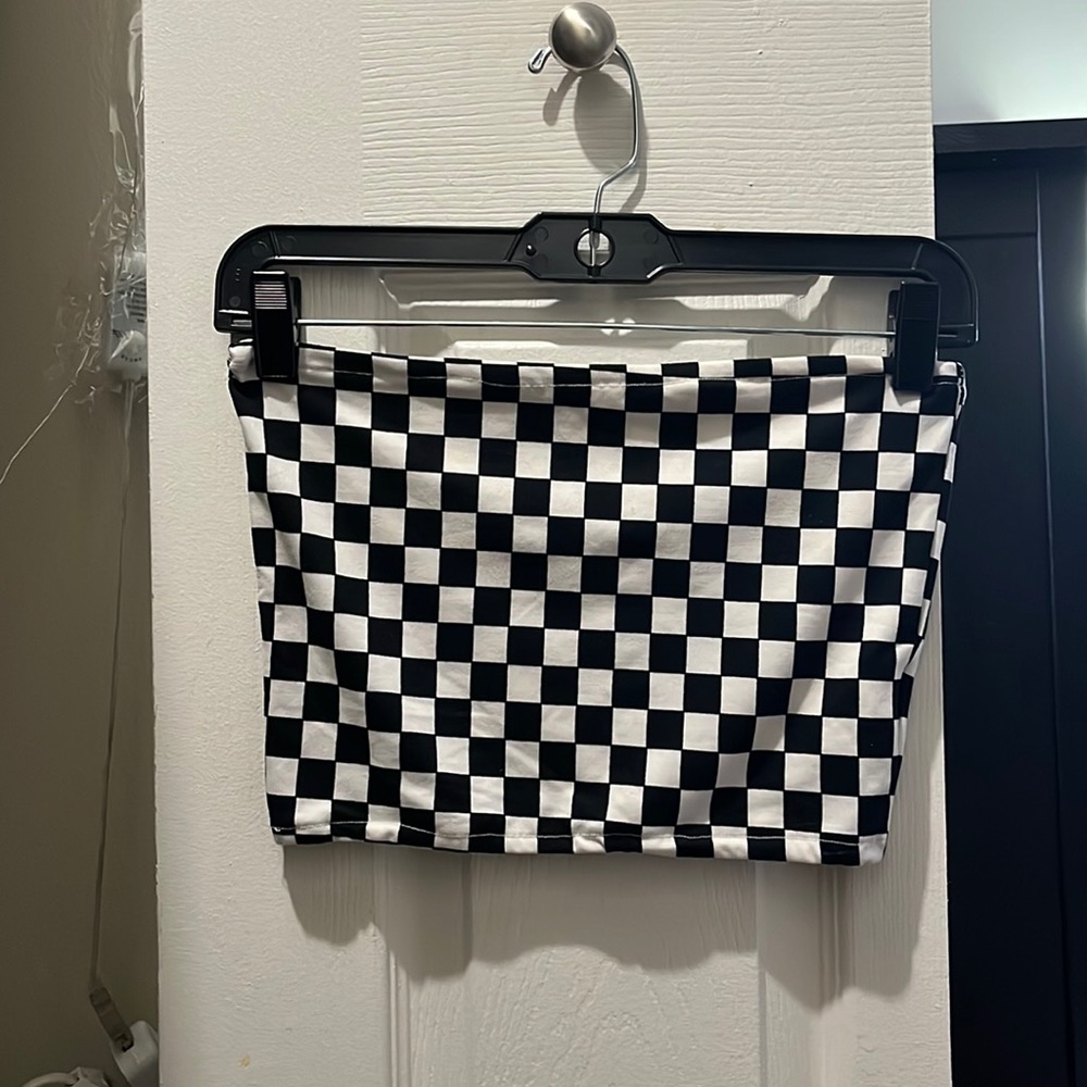 Checkered tube top black and white